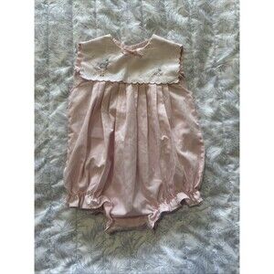 Croissant Vintage Baby 6-9 Months Romper Pink Embroidered Duck Collar